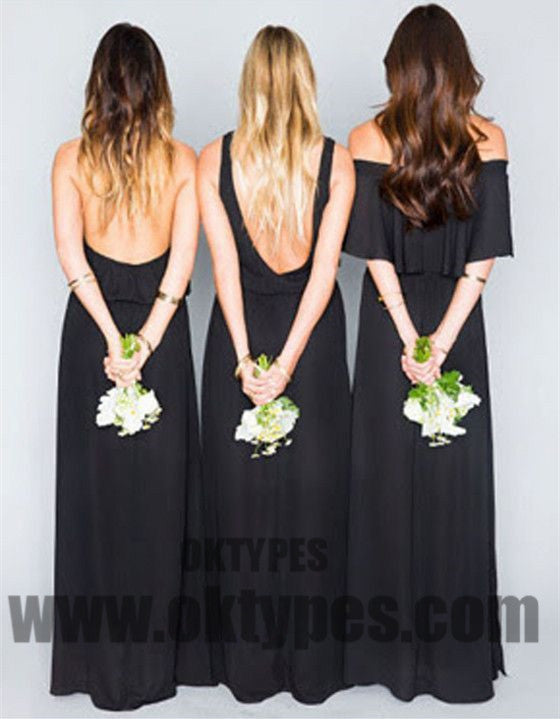 Black Long Floor Length Bridesmaid Dresses, Backless Bridesmaid Dresses, TYP0352