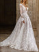 Beautiful Lace V-neck long sleeves Backless Elegant Wedding Dresses, WDS0112