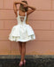 White Satin Princess/A-Line Spaghetti Straps Lace up Homecoming Dresses, HDS0092