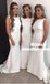 Sheath Round Neck Sleeveless White Satin Bridesmaid Dresses, TYP0953