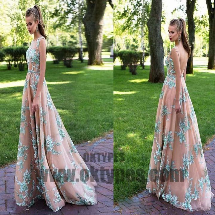 Bateau Applique Floor Length Prom Dress, Charming Prom Dress, Party Prom Dress, Prom Dresses, TYP0502