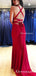 Charming Backless Red Mermaid Satin Sexy Deep V-neck Lace Up Back Long Cheap Formal Prom Dresses, PDS0044
