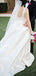 Charming V-neck Sexy Backless Off-White Satin A-line Long Cheap Wedding Dresses, WDS0011