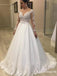 Elegant A-Line Round Neck Long Sleeve White Lace Wedding Dresses, TYP1948