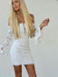 Off the Shoulder White Criss Cross Lace Tight Club Dress with Bell Sleeves, HDS0095