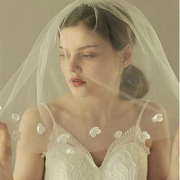 New Arrival Delicate Tulle Long Wedding Veils With Handmade Flowers , WV0109