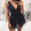 Sexy V-neck Sleeveless Short Black Cheap Homecoming Dress with Sequins, TYP1001