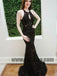 Halter Black Lace Mermaid Custom Long Evening Prom Dresses, Sexy Open-back Prom Dresses, TYP0402