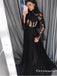 Black Long Sleeves High Neck Evening Gowns with Appliques Prom Dresses, TYP1905