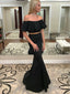Two Piece Mermaid Off-the-Shoulder Black Prom Dresses with Ruffles, TYP1280