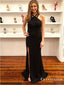 Mermaid Cross Neck Long Cheap Black Prom Dresses with Split, TYP1850