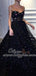 Black A-line Sweetheart Long Tulle Prom Dresses with Beaded, TYP1460