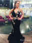 Mermaid Spaghetti Straps Long Black Prom Dresses with Appliques, TYP1827
