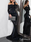 Sequin Long Sleeve Off the Shoulder Black Evening Gowns Prom Dresses, TYP1902