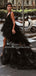 A-Line V-Neck High Low Backless Black Tulle Prom Dresses, TYP1519