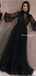 New Arrival Black High Neck Long Sleeves A-line Black Tulle Long Cheap Prom Dresses With Beaded, PDS0068