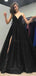 Black Spaghetti Strap Side Slit A-line Long Prom Dresses Online, TYP1450