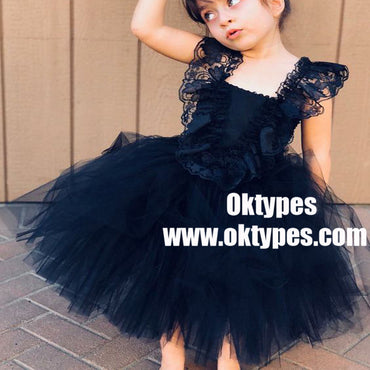 Ball Gown Navy Blue Tulle Flower Girl Dress with Ruffles, TYP0946