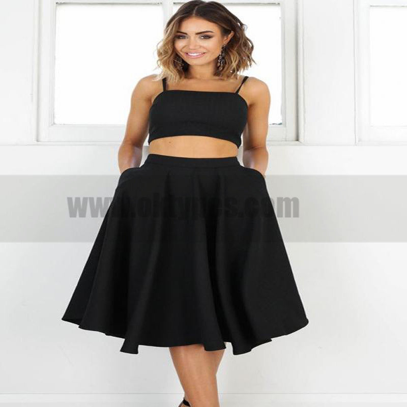Simple Two Pieces Black Short Homecoming Dresses 2018, TYP0805