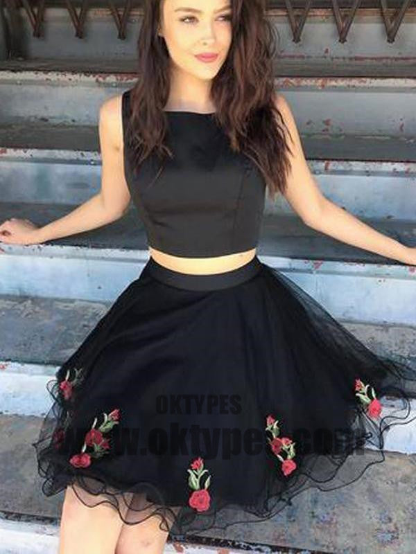 Two Pieces Black Lace Cheap Homecoming Dresses 2018, Homecoming Dresses, TYP0492