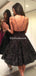 Sparkly Black Beading Lace Appliqued A-line Cheap Short Homecoming Dresses, HDS0038
