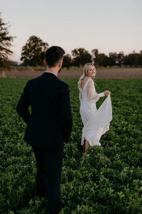 Simple V-neck Sleeves White Tulle Long Cheap Wedding Dresses, WDS0026