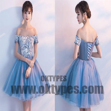 Cheap Blue Off Shoulder Lace Cute Homecoming Dresses, Homecoming Dresses, TYP0612