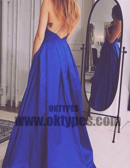 Blue Spaghetti Strap Backless Prom Dresses, Sexy And Charming Prom Dresses, TYP0674