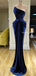 Navy blue Strapless Sleeveless Simple Charming Velvet Long Cheap Mermiad Formal Evening Prom Dresses, PDS0069