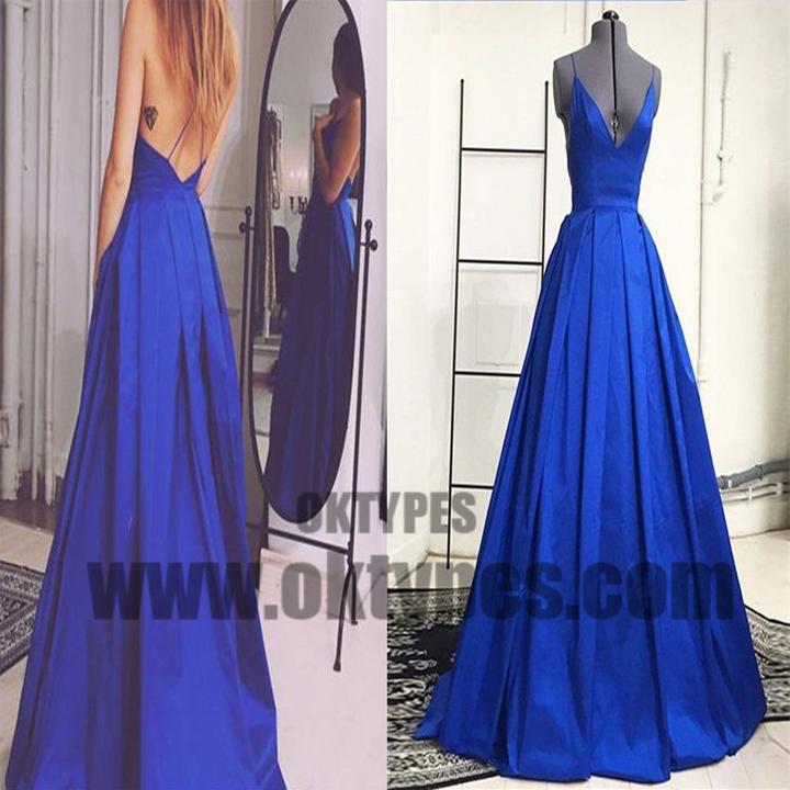 Blue Spaghetti Strap Backless Prom Dresses, Sexy And Charming Prom Dresses, TYP0674