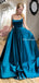 Newest A-Line Chic Scoop Criss Cross Straps Long Simple Long Cheap Satin Prom Dresses with Pockets, PDS0031