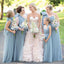 Blue One Shoulder Floor-length Sweetheart Tulle Bow-knot Long Bridesmaid Dresses Online, TYP1097