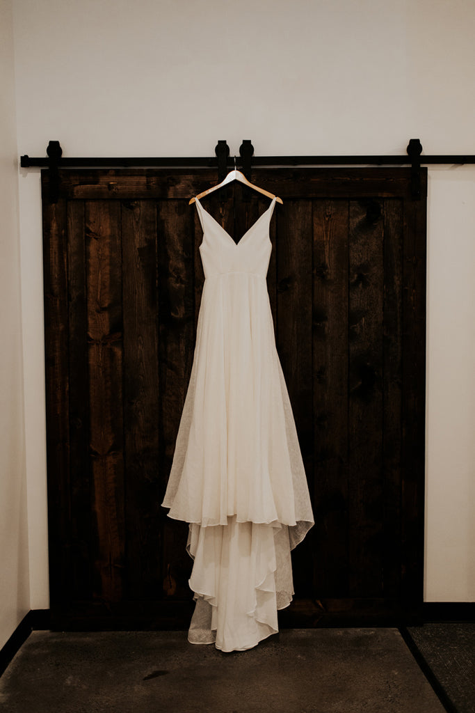 Simple Spaghetti Strap V-neck Long Chiffon Beach Wedding Dresses, TYP1565