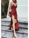Mermaid Spaghetti Strap Floor-Length Lace Burgundy Prom Dresses, TYP1914