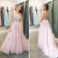 Shining Pink Tulle V-neck  A-line Prom Dresses With Rhinestones, TYP1645