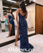 Sexy Spaghetti Straps V-Neck Sleeveless Side Slit Mermaid Long Prom Dresses, PDS0865