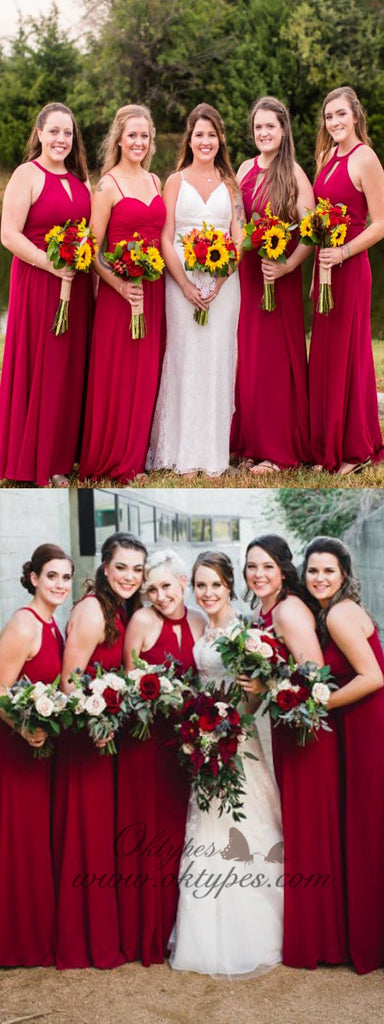 Red Chiffon Bridesmaid Dresses, A-line Cheap Long Bridesmaid Dresses, TYP1204