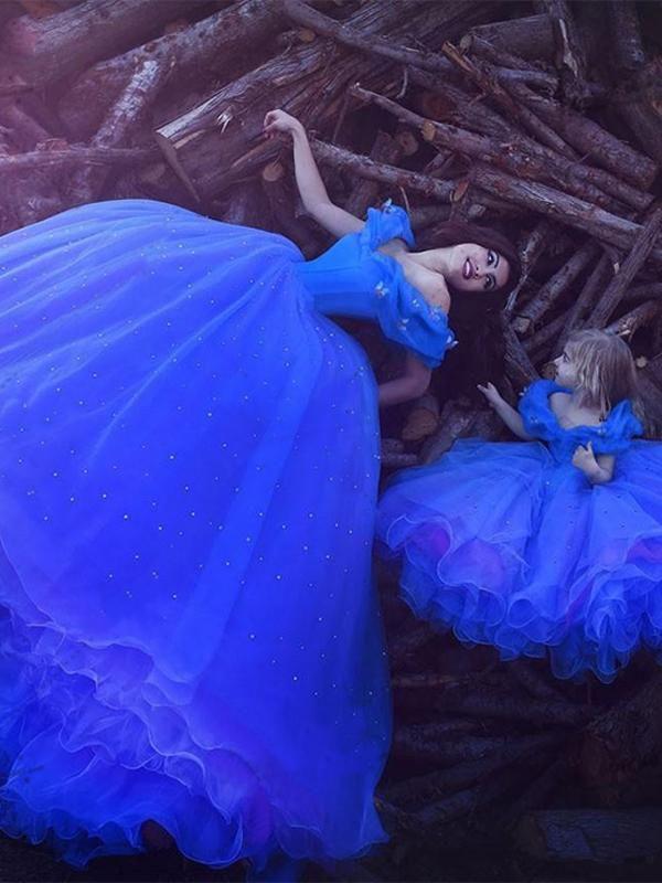 Off the Shoulder Royal Blue Organza Toddler Baby Flower Girl Dresses, – Oktypes
