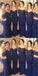 Dark Navy Spaghetti Strap Glittering Beads Trumpet Bridesmaid Dresses With Sweep Train, TYP0754