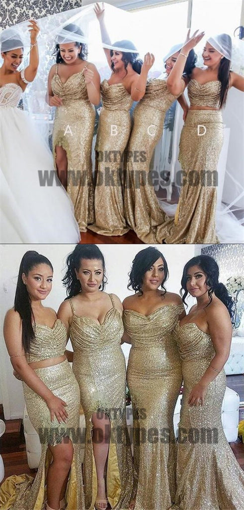 Gold Sequin Mismatches Bridesmaid Dresses, Cheap Popular Wedding Guest Dresses, TYP0649