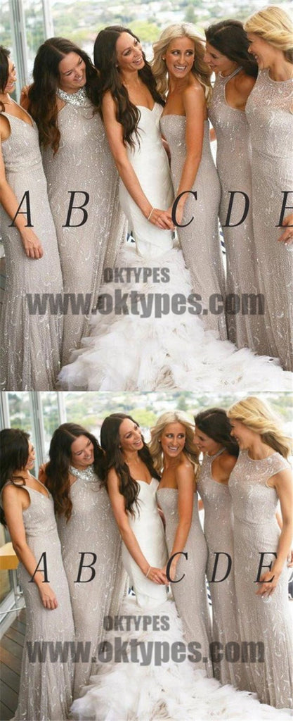 Sexy Bridesmaid Dresses V-neck Sheath/Column Tulle Long Bridesmaid Dresses, TYP0678