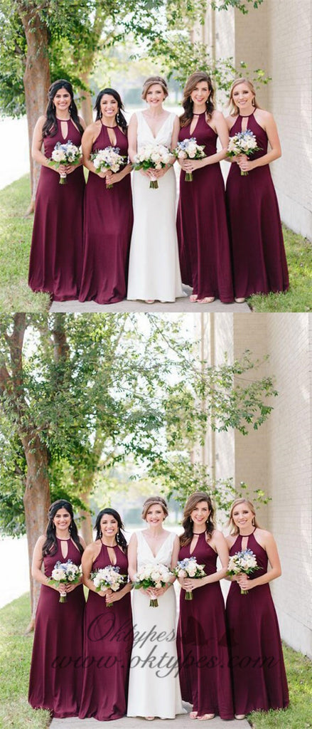 Long Halter Plum Bridesmaid Dresses Plus Size Jersey Bridesmaid Dresses, TYP1237