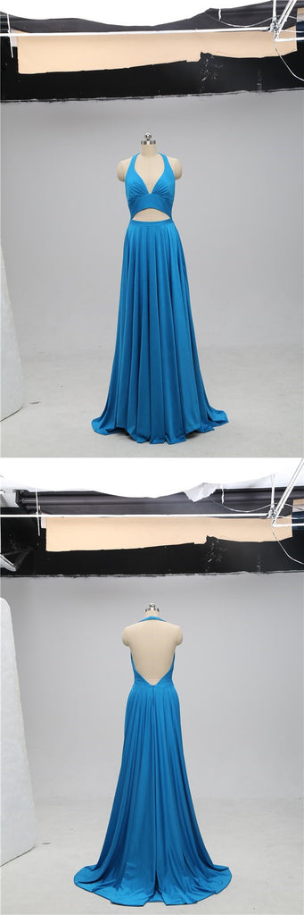 Sexy Teal Halter V-neck Backless Long Cheap Bridesmaid Dresses Online, TYP1073