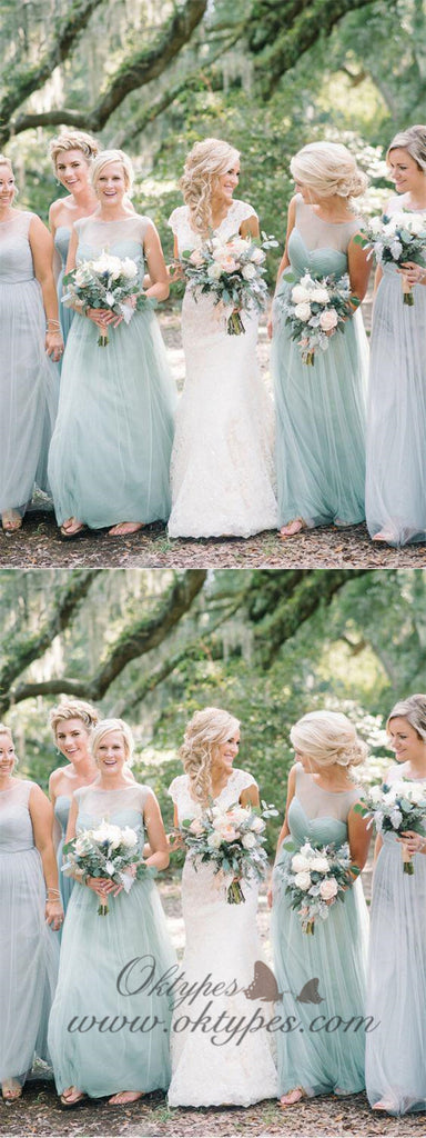 Long Tulle Mint Green Bridesmaid Dresses Modest Mother of Bride Dress Plus Size, TYP1207