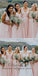 A-Line V-Neck Long Pink Tulle Bridesmaid Dresses with Sash, TYP1532