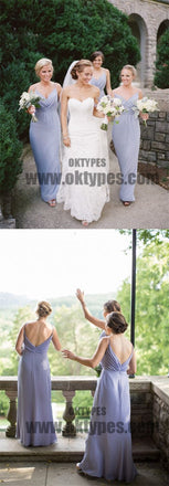 Long Spaghetti Strap Pleats Chiffon Bridesmaid Dresses, Backless Zipper Bridesmaid Dresses, TYP0508