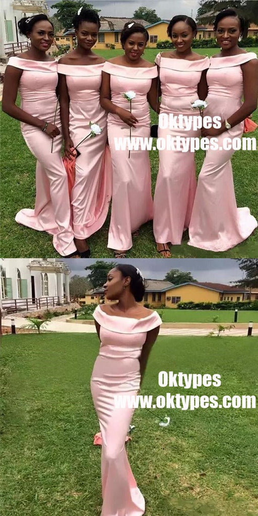 New Fashion Off-shoulder Pink Cheap Mermaid Simple Bridesmaid Dresses, TYP0832