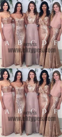Mismatch Sequin And Chiffon Bridesmaid Dresses, Sweetheart Bridesmaid Dresses, TYP0591