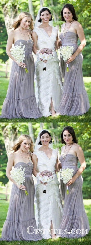 Grey Sweetheart Sleeveless A Line Pleated Tulle Bridesmaid Dresses, TYP1879