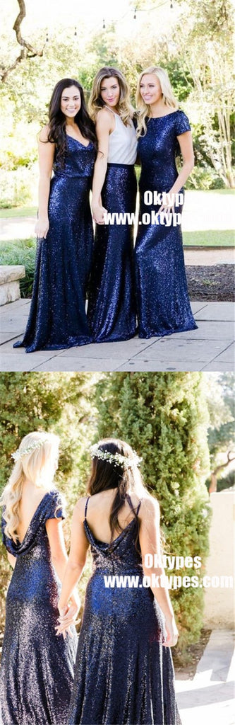 Mismatched Navy Blue Sequined Long Bridesmaid Dresses, TYP0913